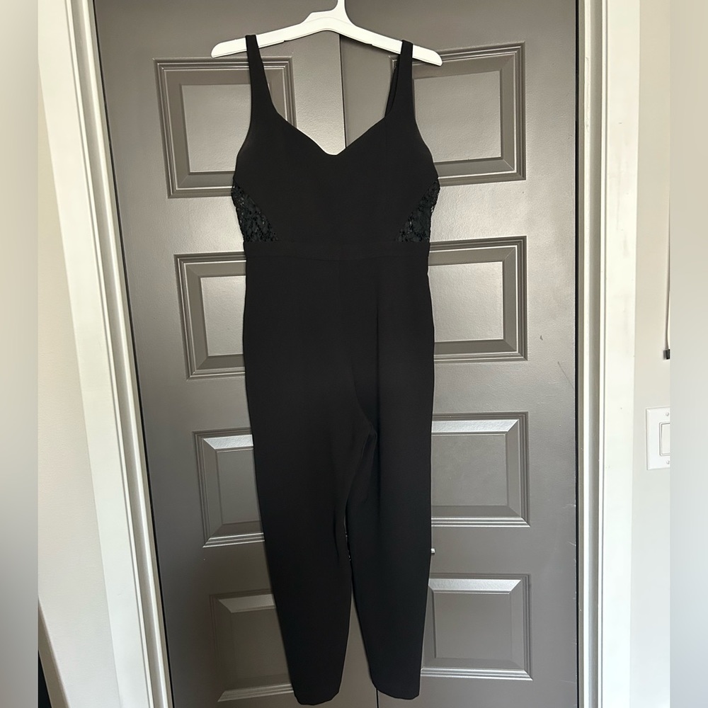 Black Sleeveless Long Pant Jumpsuit with lace detail